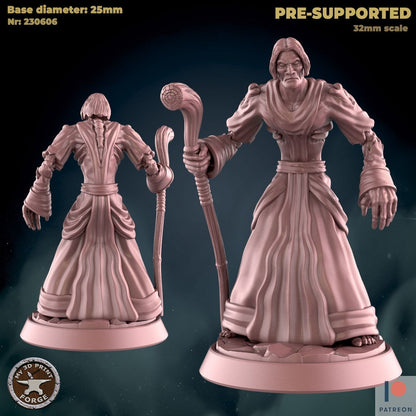 Male Undead Mage - 2 Poses - Unpainted Miniature