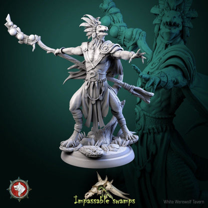 Lizardfolk Sorcerer - 2 Poses - Unpainted Miniature