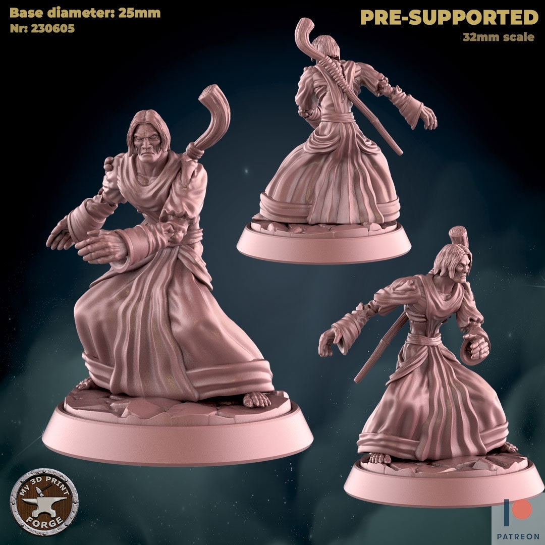 Male Undead Mage - 2 Poses - Unpainted Miniature