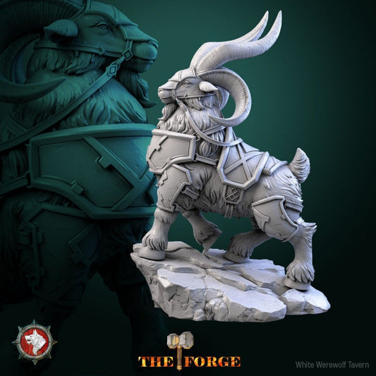 Armored Dwarven Goat - Unpainted Miniature