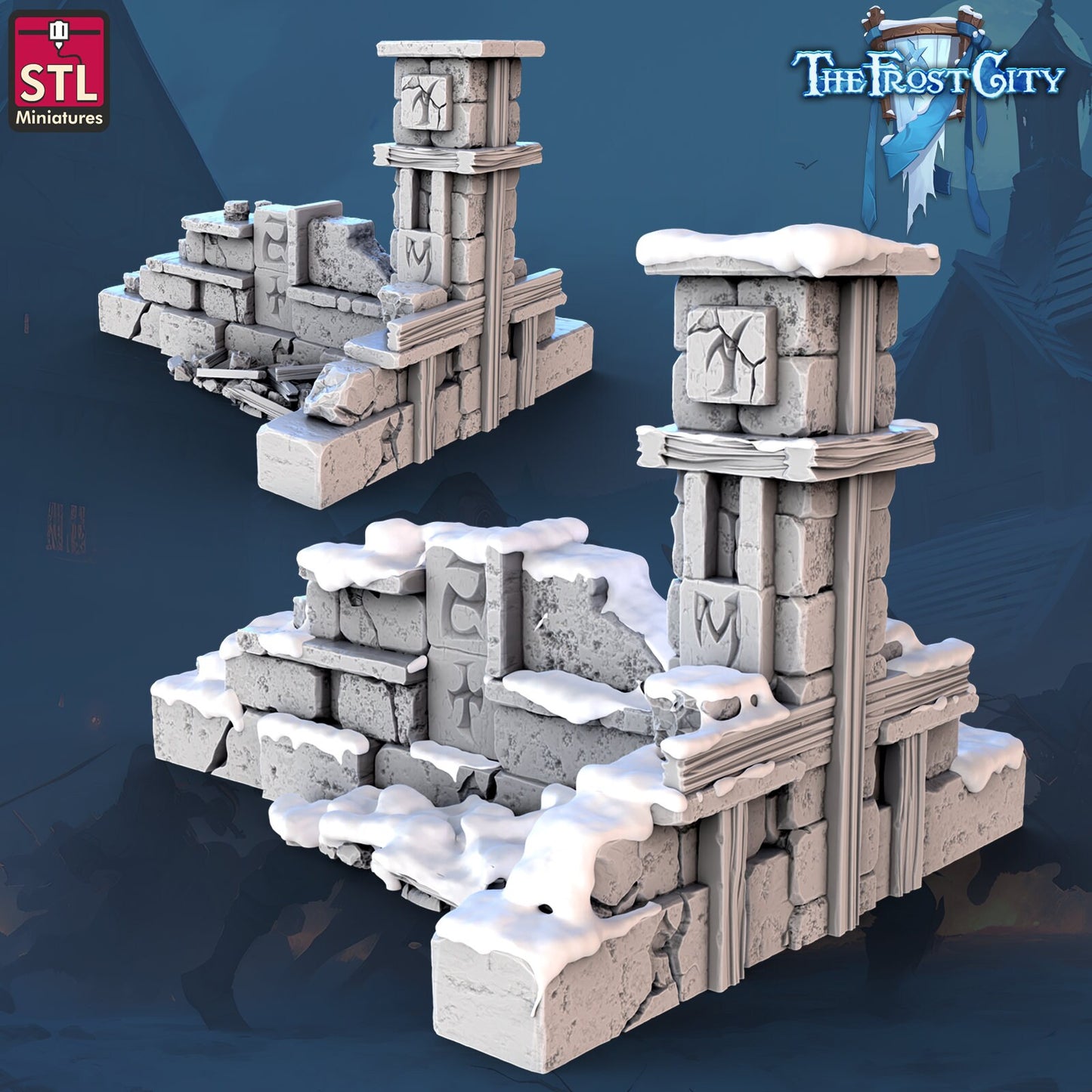 Ruined Wall Set - 7 Pieces - Unpainted Miniature