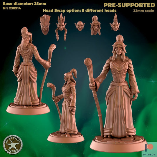 Female Troll Mage - 2 Poses - Unpainted Miniature