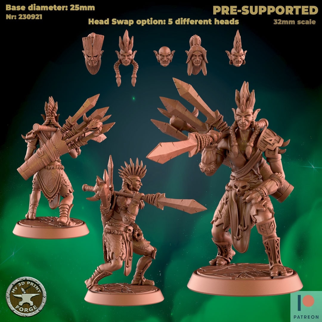 Female Troll Headhunter - 3 Poses - Unpainted Miniature