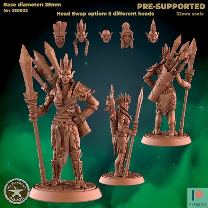 Female Troll Headhunter - 3 Poses - Unpainted Miniature