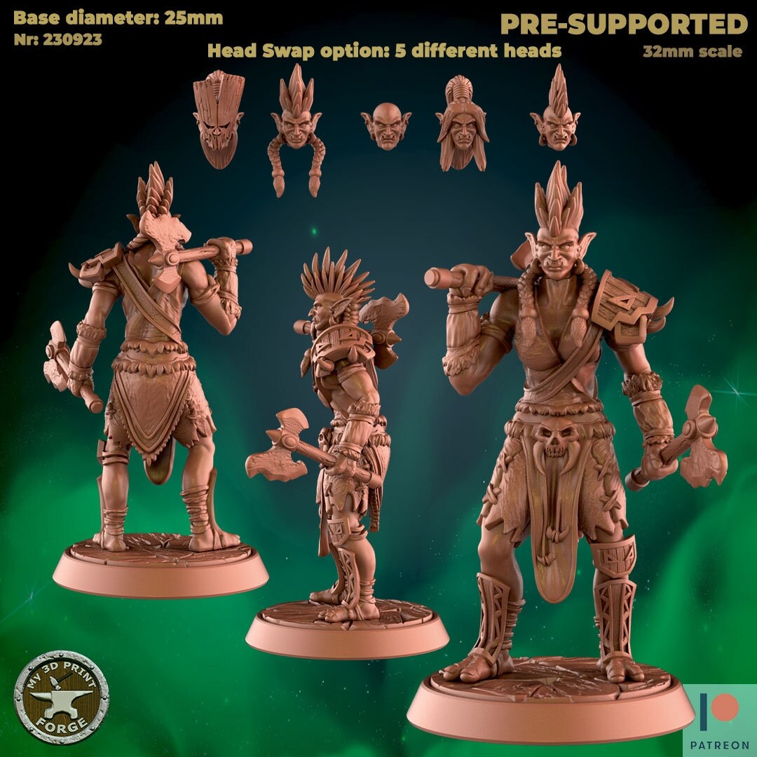 Female Troll Headhunter - 3 Poses - Unpainted Miniature