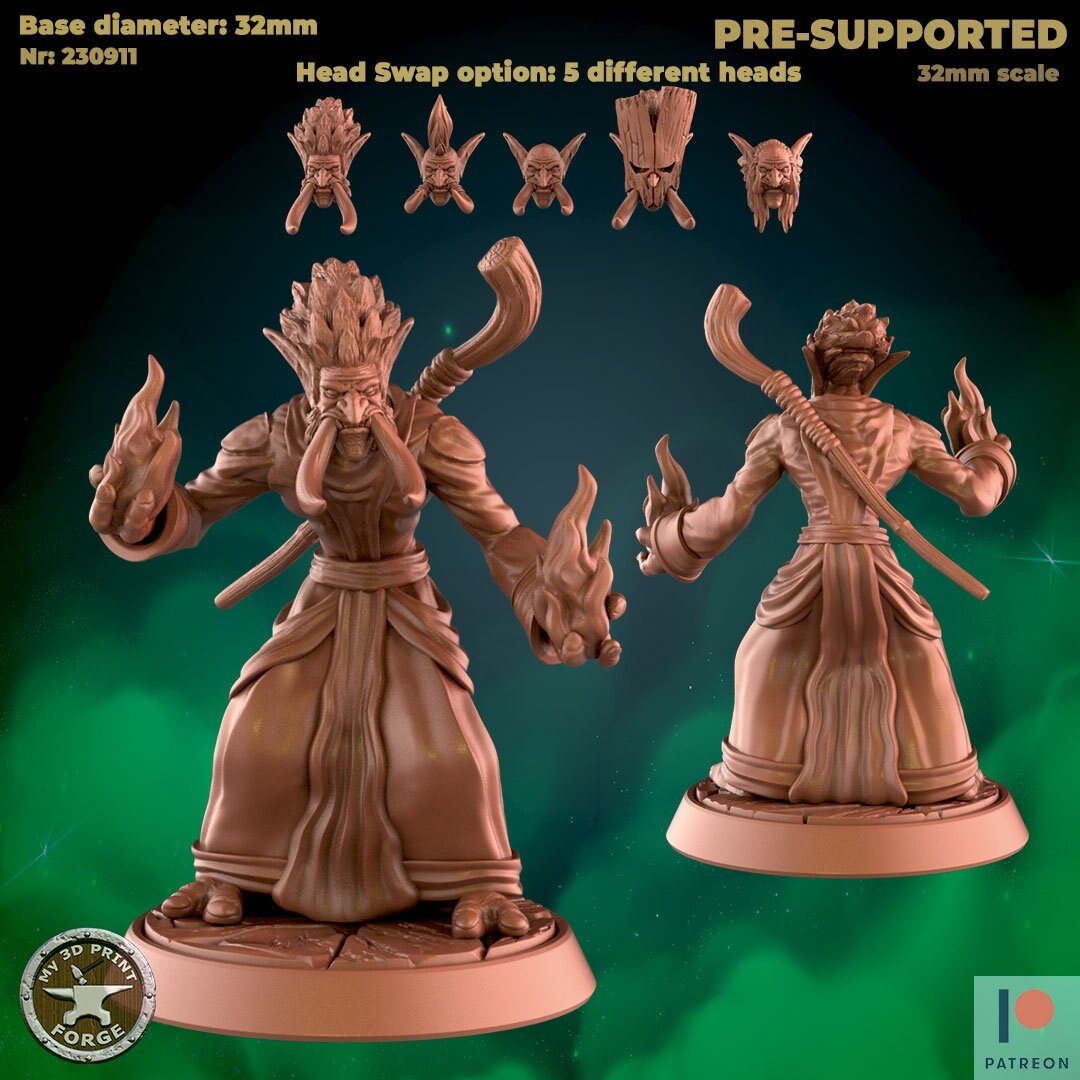 Male Troll Mage - 2 Poses - Unpainted Miniature