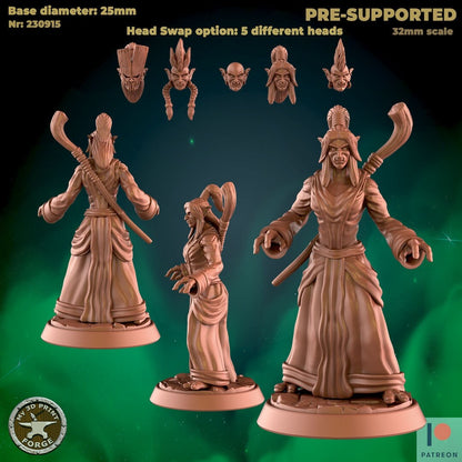 Female Troll Mage - 2 Poses - Unpainted Miniature