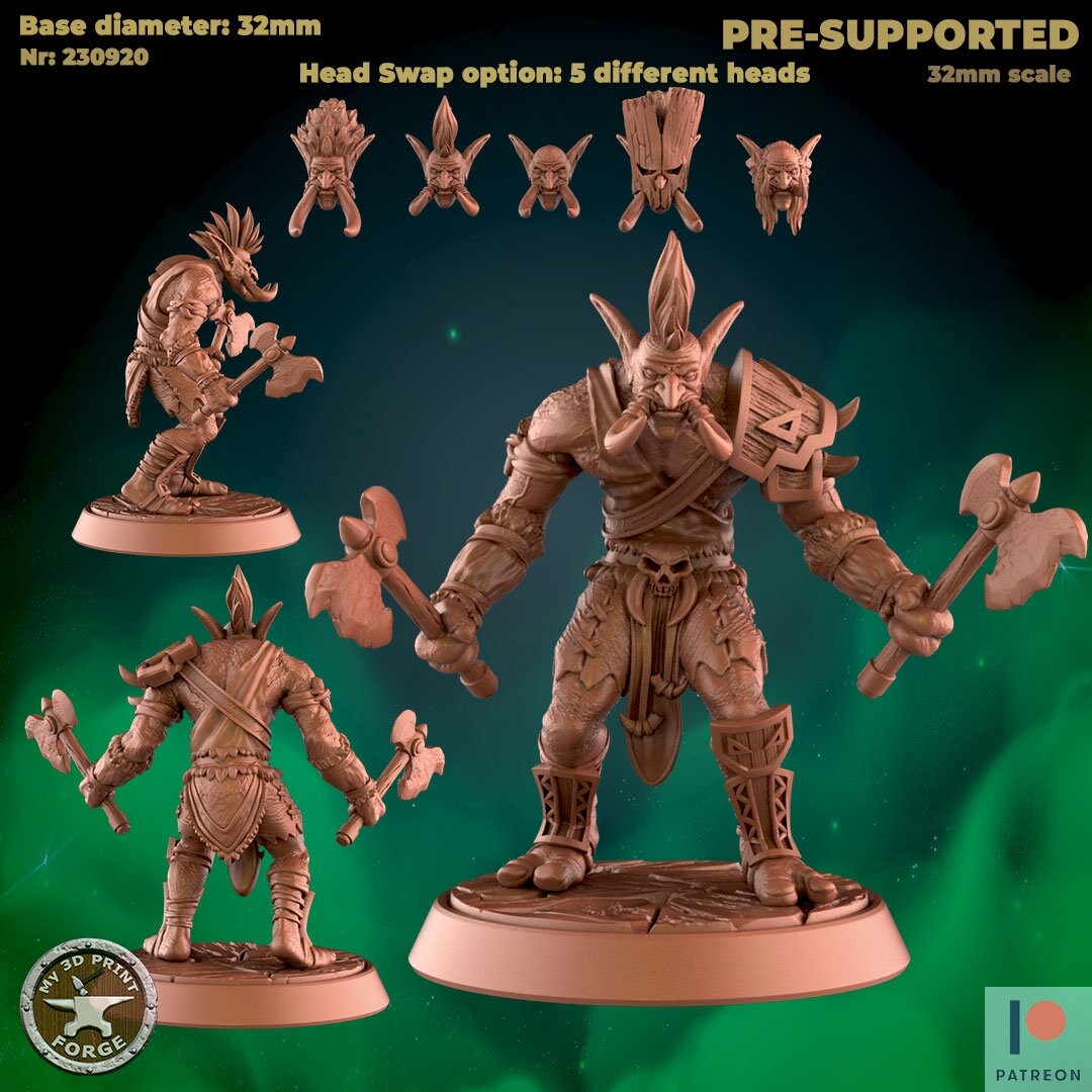 Male Troll Headhunter - 3 Poses - Unpainted Miniature