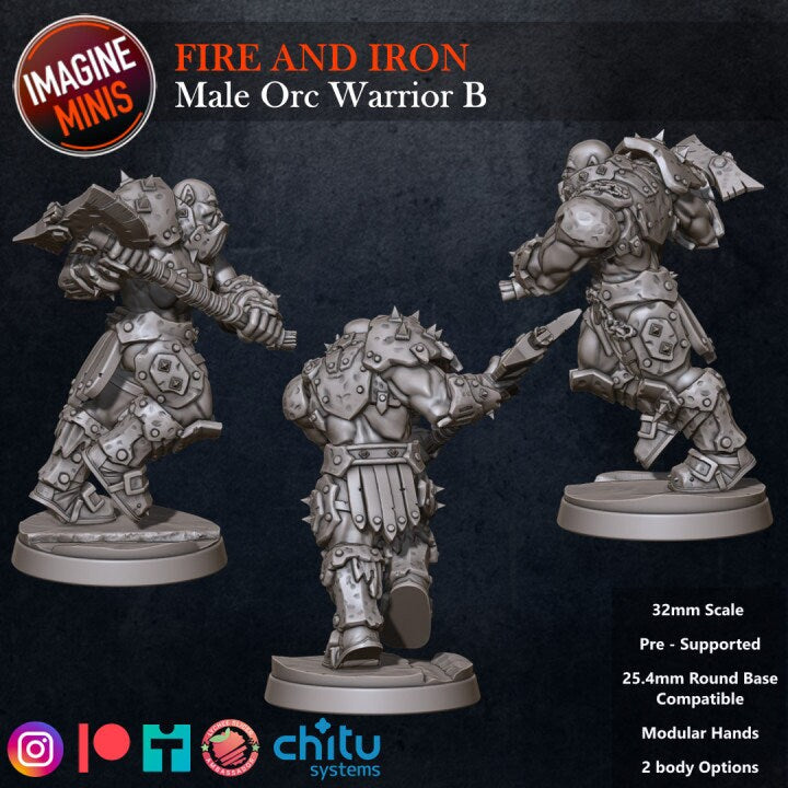 Male Orc Warrior - Pose B - Fire & Iron Set - Unpainted Miniature