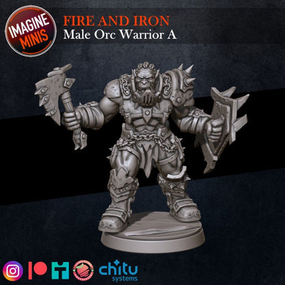 Male Orc Warrior - Pose A - Fire & Iron Set - Unpainted Miniature