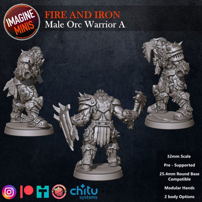 Male Orc Warrior - Pose A - Fire & Iron Set - Unpainted Miniature