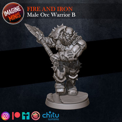 Male Orc Warrior - Pose B - Fire & Iron Set - Unpainted Miniature