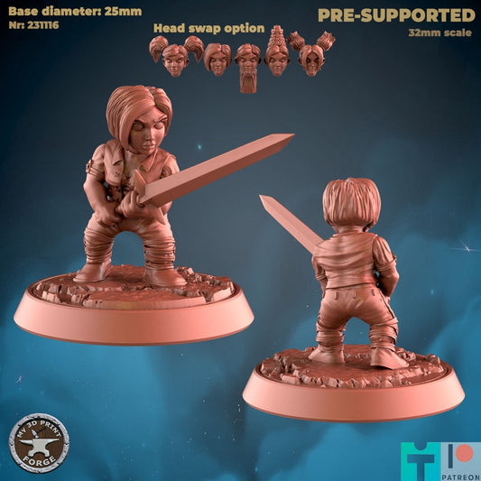 Female Gnome Warrior - 3 Poses - Unpainted Miniature