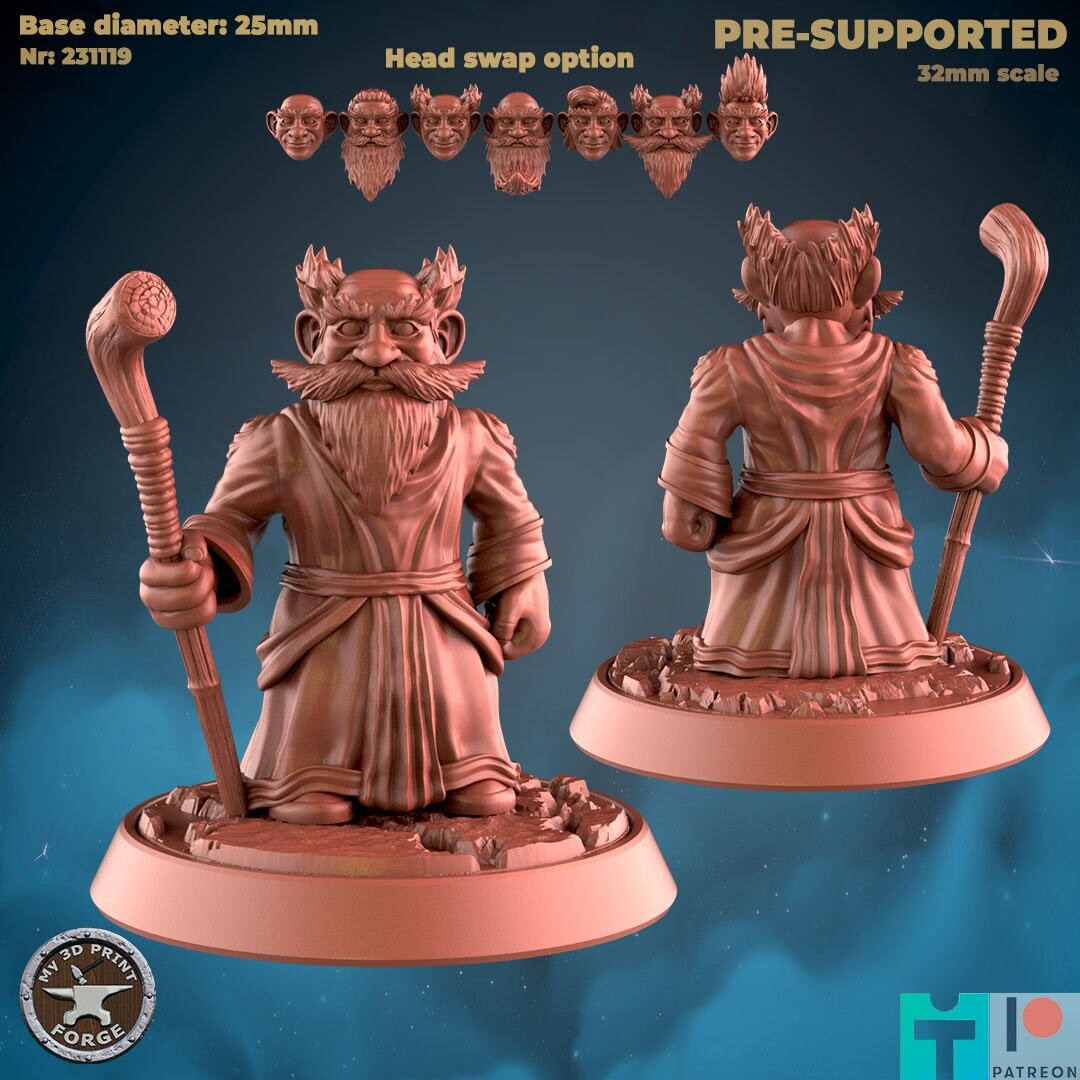 Male Gnome Mage - 3 Poses - Unpainted Miniature