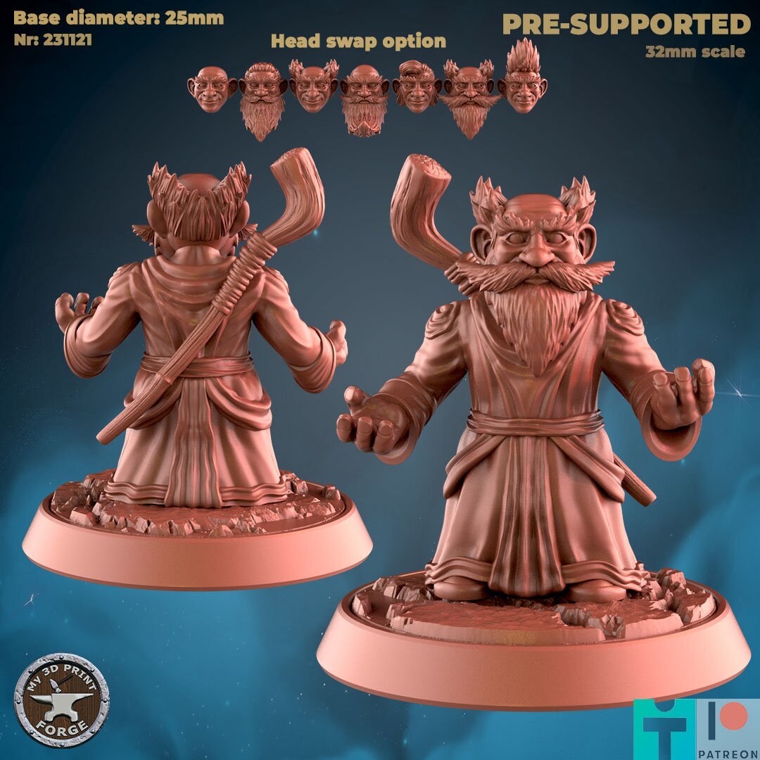 Male Gnome Mage - 3 Poses - Unpainted Miniature