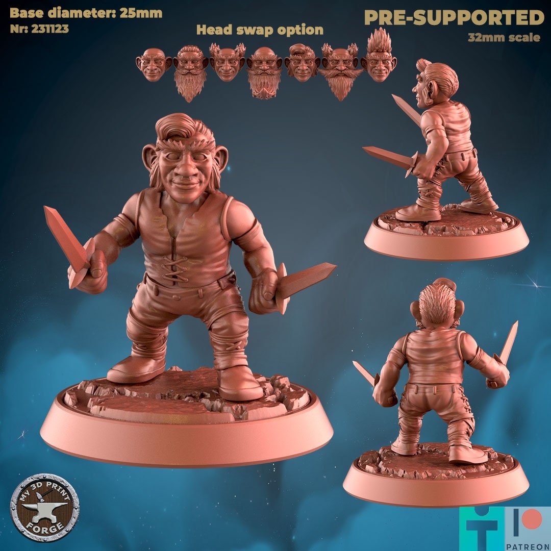 Male Gnome Rogue - 3 Poses - Unpainted Miniature