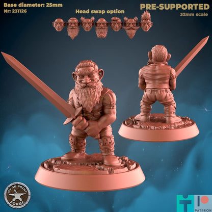 Male Gnome Warrior - 3 Poses - Unpainted Miniature