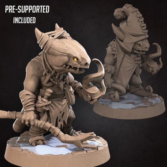 Kobold Sorcerer with Alternate Christmas Version - Unpainted Miniature