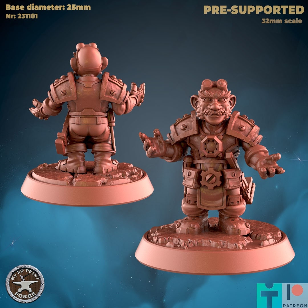 Gnome Engineer - 3 Poses  - Unpainted Miniature