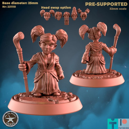 Female Gnome Mage - 3 Poses - Unpainted Miniature