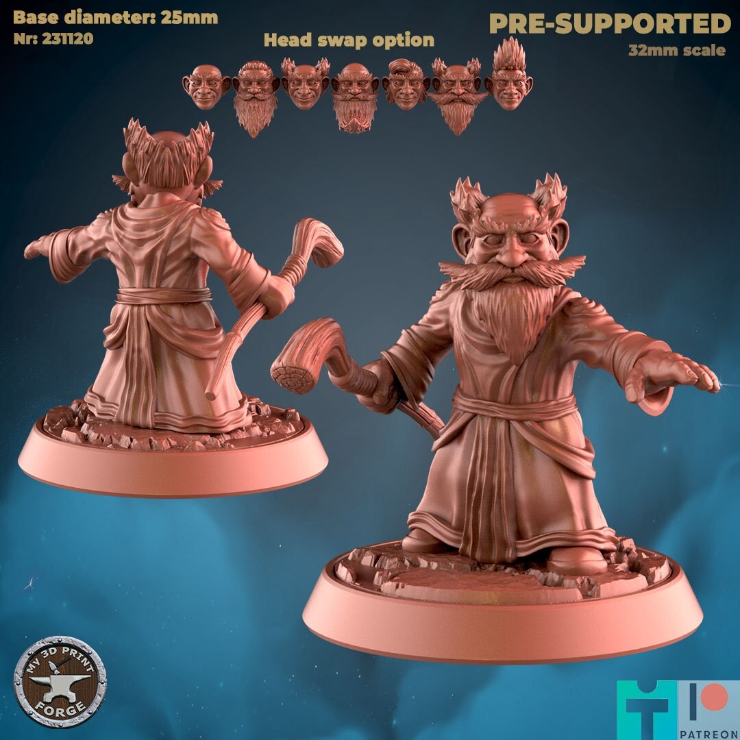 Male Gnome Mage - 3 Poses - Unpainted Miniature