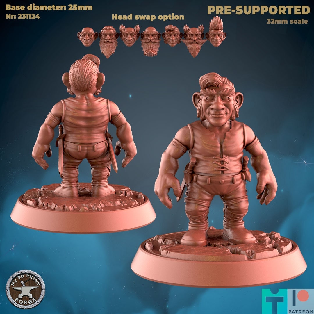 Male Gnome Rogue - 3 Poses - Unpainted Miniature