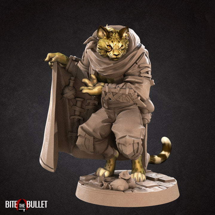 Tabaxi Smuggler with Alternate Christmas Version - Unpainted Miniature