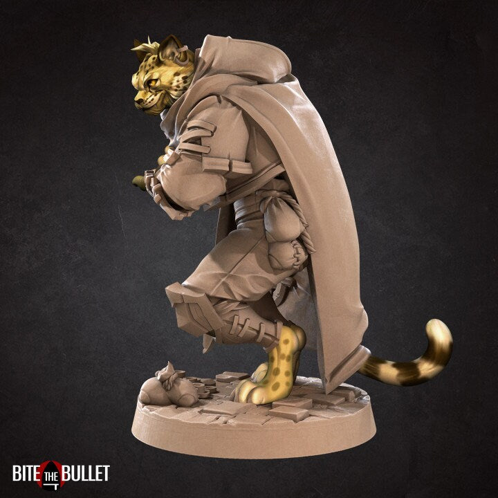 Tabaxi Smuggler with Alternate Christmas Version - Unpainted Miniature