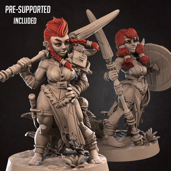 Olga and Volga, the Amazon Dwarf Sisters - Unpainted Miniature