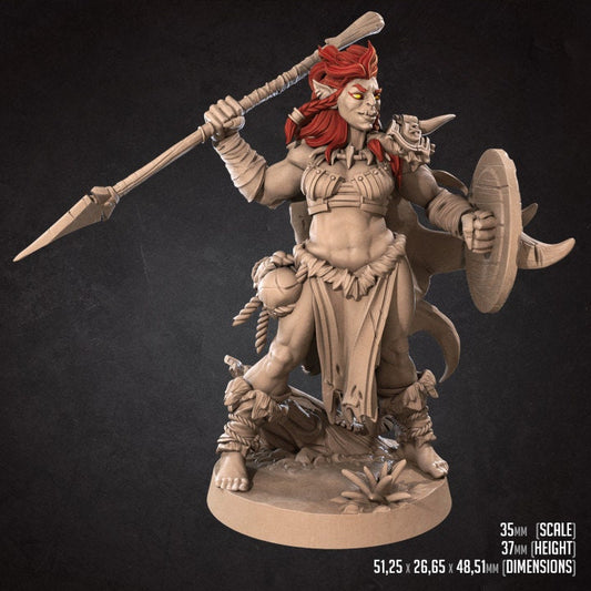 Kisha, the Amazon Half-Orc - Unpainted Miniature