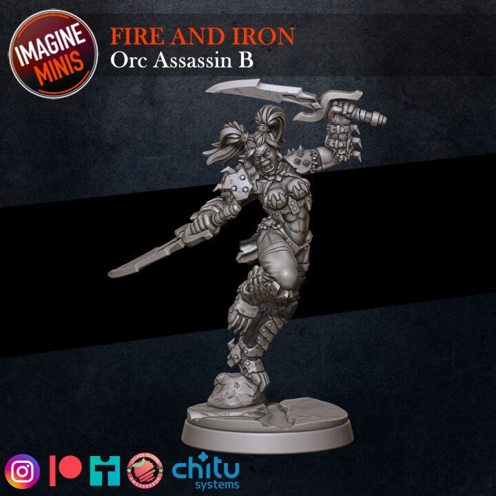 Female Orc Assassin - Pose B - Fire & Iron Set - Unpainted Miniature