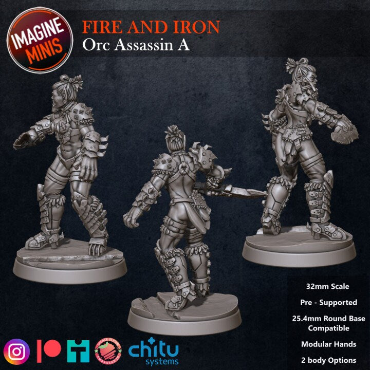 Female Orc Assassin - Pose A - Fire & Iron Set - Unpainted Miniature