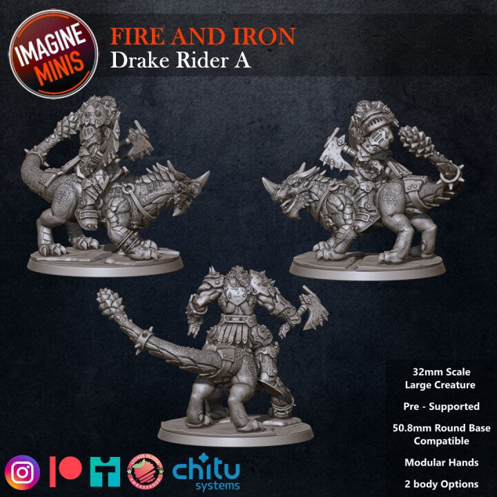 Orc Drake Rider - Pose A - Fire & Iron Set - Unpainted Miniature