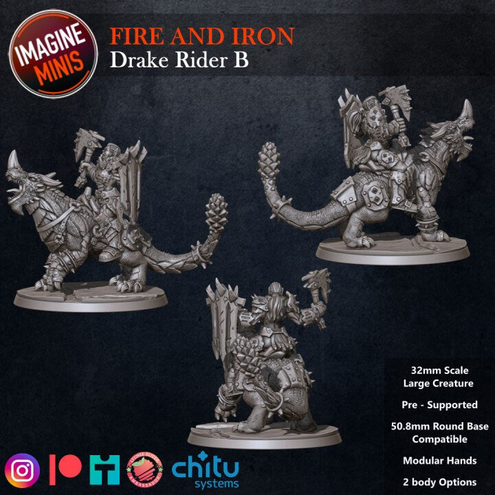 Orc Drake Rider - Pose B - Fire & Iron Set - Unpainted Miniature