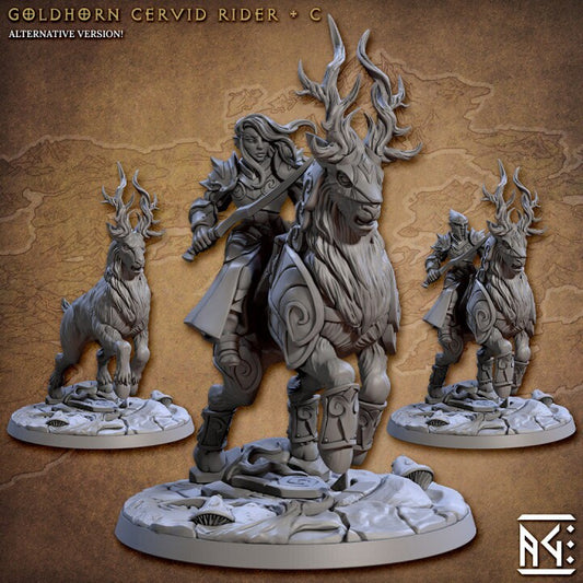 Goldhorn Cervid Rider - Pose C - Noble Alfar Set - Unpainted Miniature