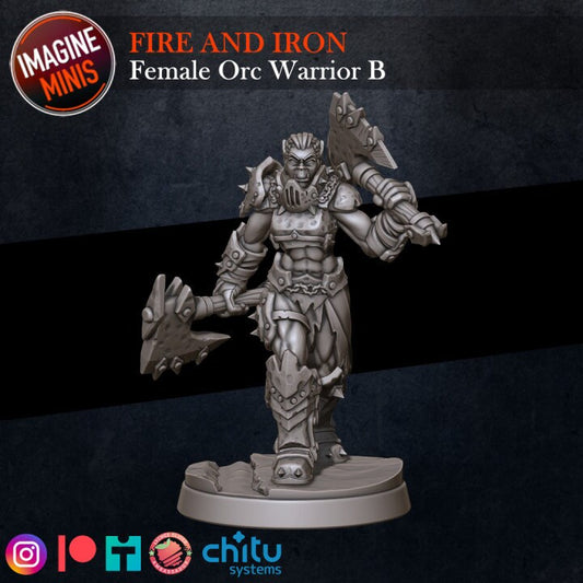 Female Orc Warrior - Pose B - Fire & Iron Set - Unpainted Miniature