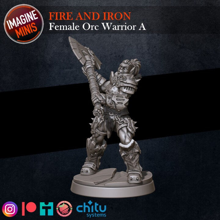 Female Orc Warrior - Pose A - Fire & Iron Set - Unpainted Miniature