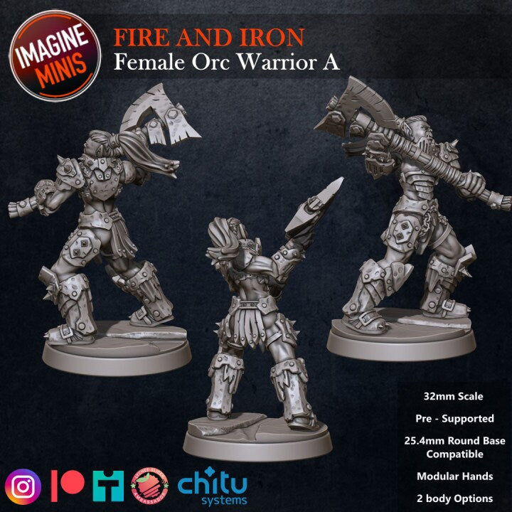 Female Orc Warrior - Pose A - Fire & Iron Set - Unpainted Miniature