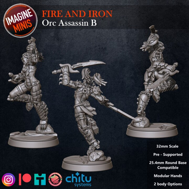 Female Orc Assassin - Pose B - Fire & Iron Set - Unpainted Miniature