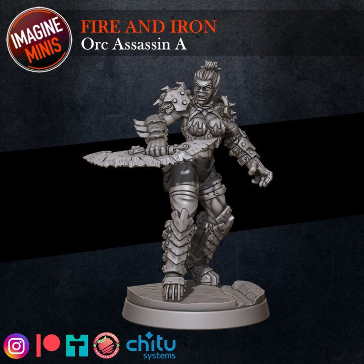 Female Orc Assassin - Pose A - Fire & Iron Set - Unpainted Miniature