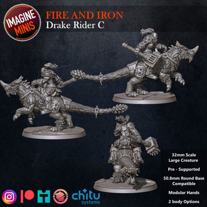 Orc Drake Rider - Pose C - Fire & Iron Set - Unpainted Miniature