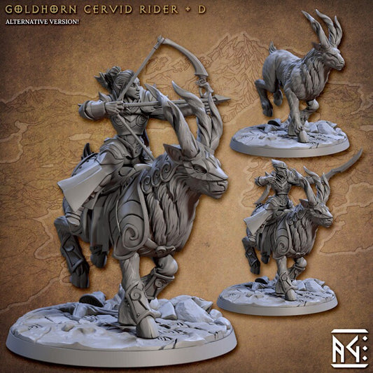 Goldhorn Cervid Rider - Pose D - Noble Alfar Set - Unpainted Miniature