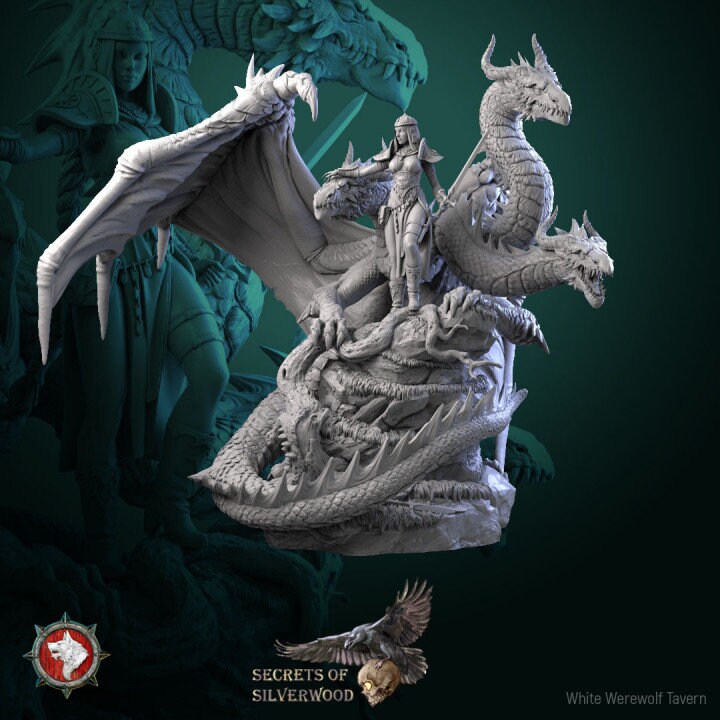 Vasilia with Dragon - Secrets of Silverwood Set - Unpainted Miniature