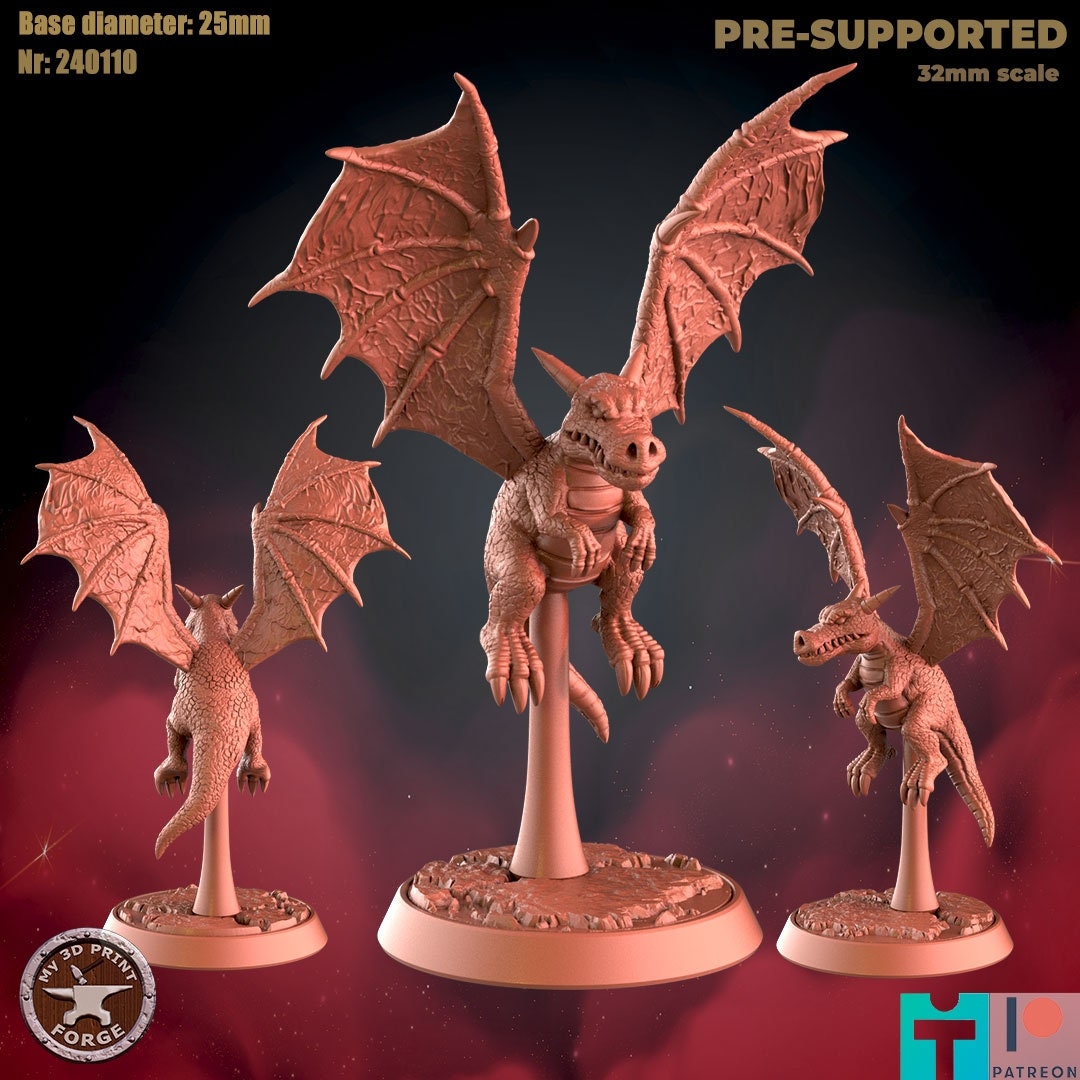 Black Dragon Whelps - 3 Poses - Unpainted Miniature