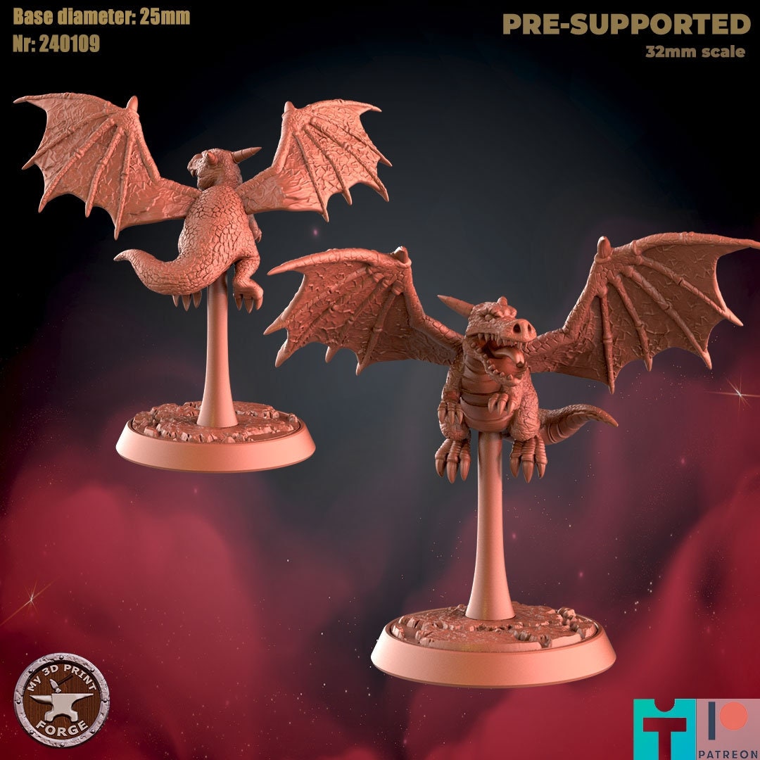 Black Dragon Whelps - 3 Poses - Unpainted Miniature