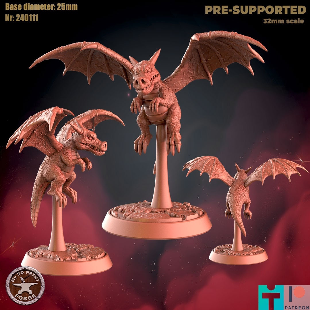 Black Dragon Whelps - 3 Poses - Unpainted Miniature