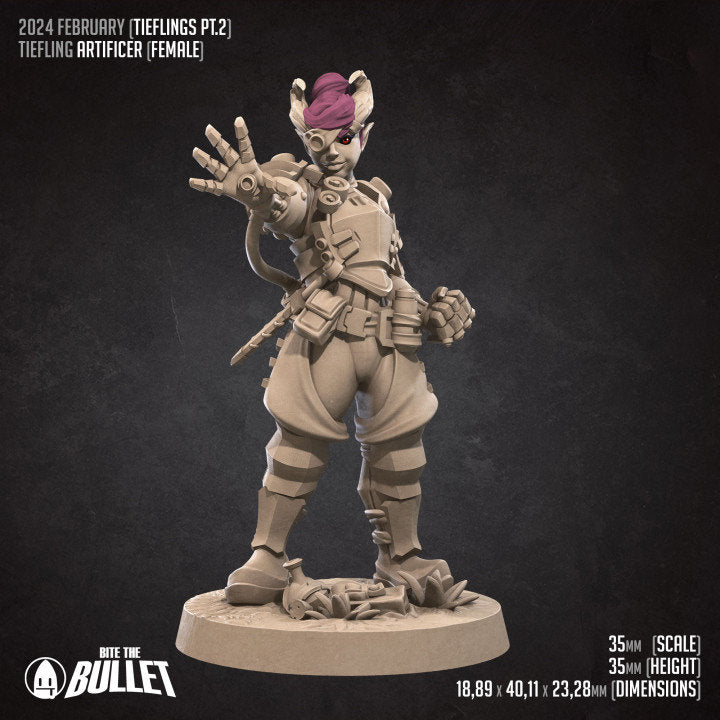 Female Tiefling Artificer - Unpainted Miniature