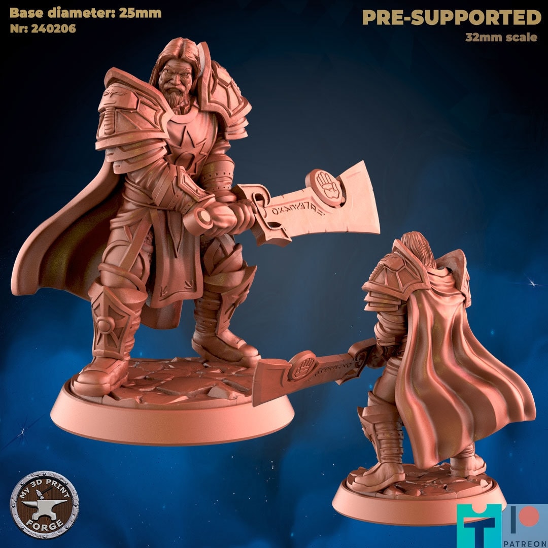 Human Paladin with Sword - 2 Poses - Unpainted Miniature