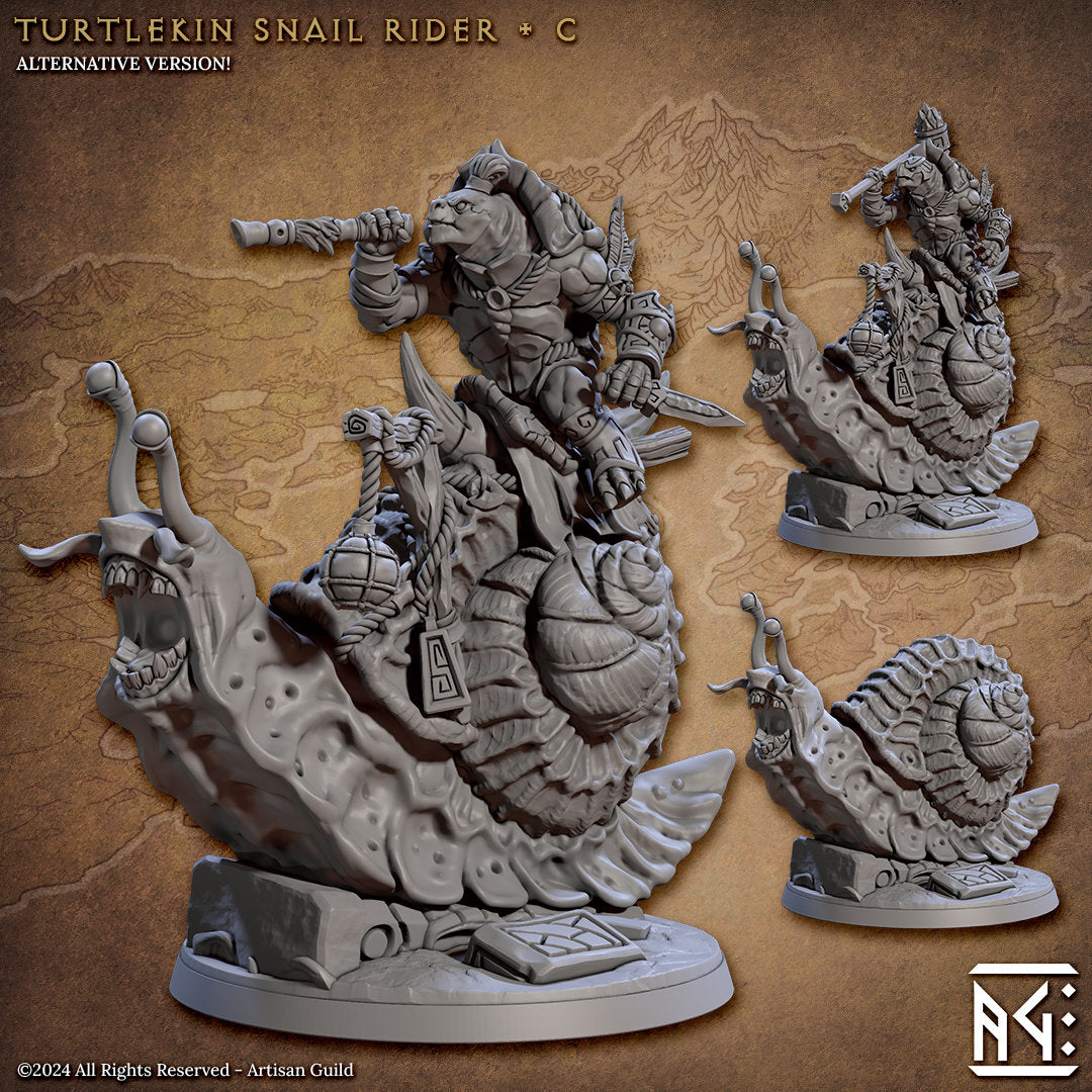 Giant Snail Rider - Pose C - Jadeshell Turtlekin - Unpainted Miniature