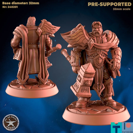 Human Paladin with Hammer - 3 Poses - Unpainted Miniature